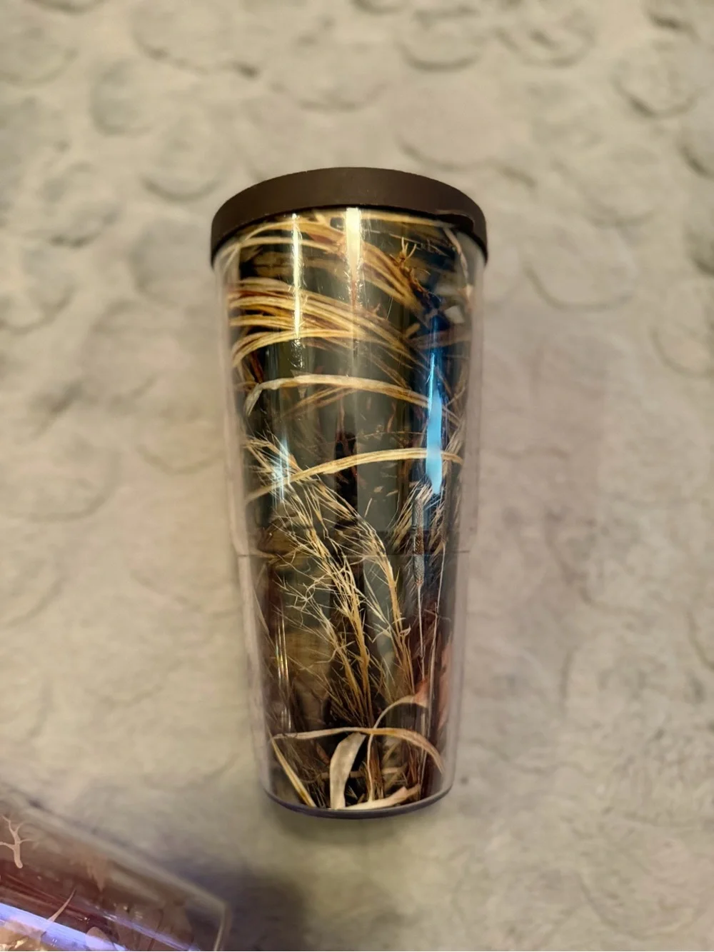 Camouflage 24 oz. Travel Tumbler with Wheat Field Print - Brown Lid